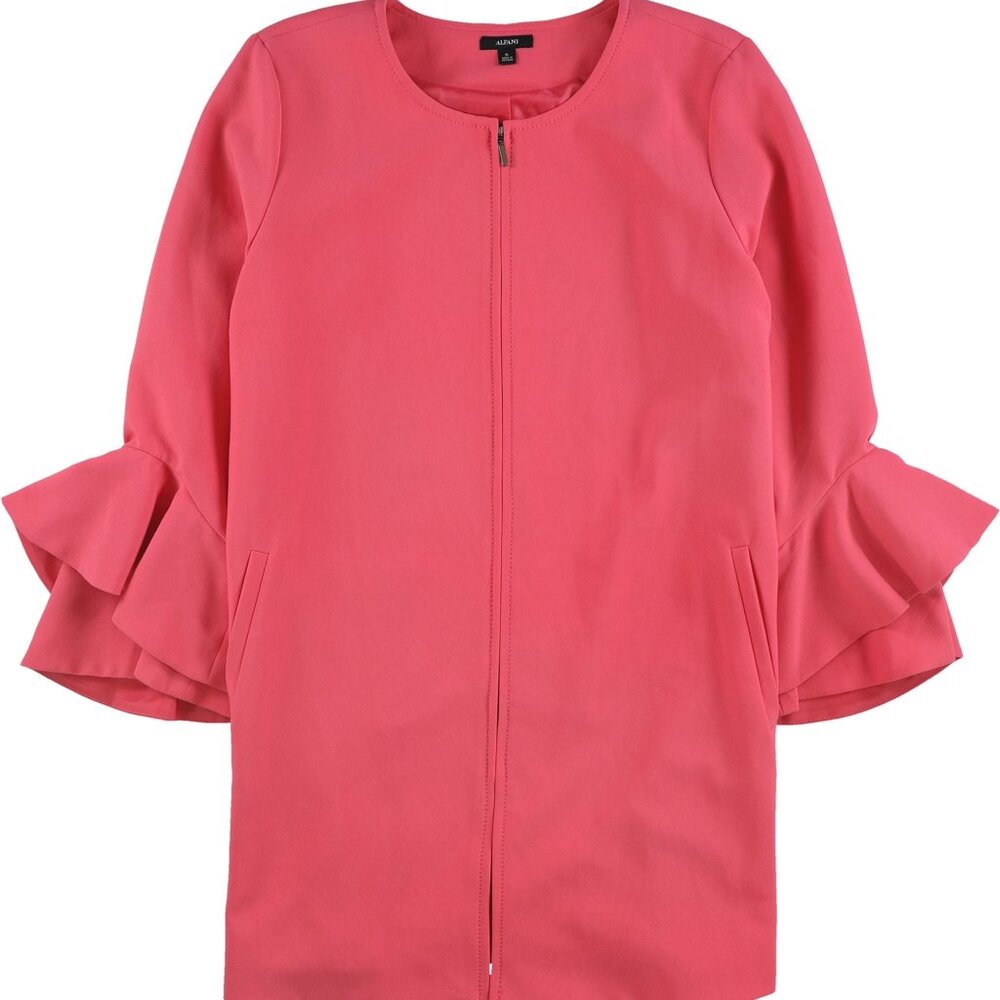 NWT Alfani Womens Size Medium Pink Crepe Flared-Sleeve Collarless Jacket NEW